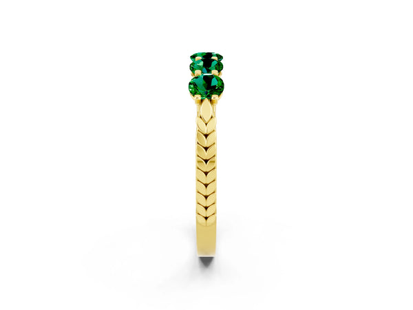 Yellow gold Five-Stone Round Emerald Prong-Set Band