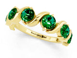 Yellow gold Five-Stone Round Emerald Wave Band with Shared Prong Setting_7