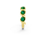 Yellow gold Five-Stone Round Emerald Wave Band with Shared Prong Setting_8