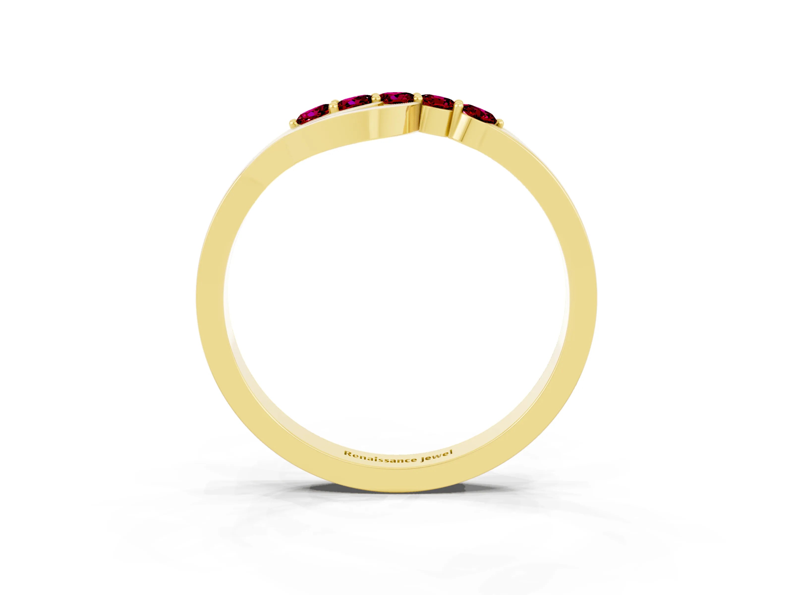 Yellow gold Five-Stone Round Garnet Crossover Band with Prong Setting_21