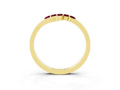Yellow gold Five-Stone Round Garnet Crossover Band with Prong Setting_21