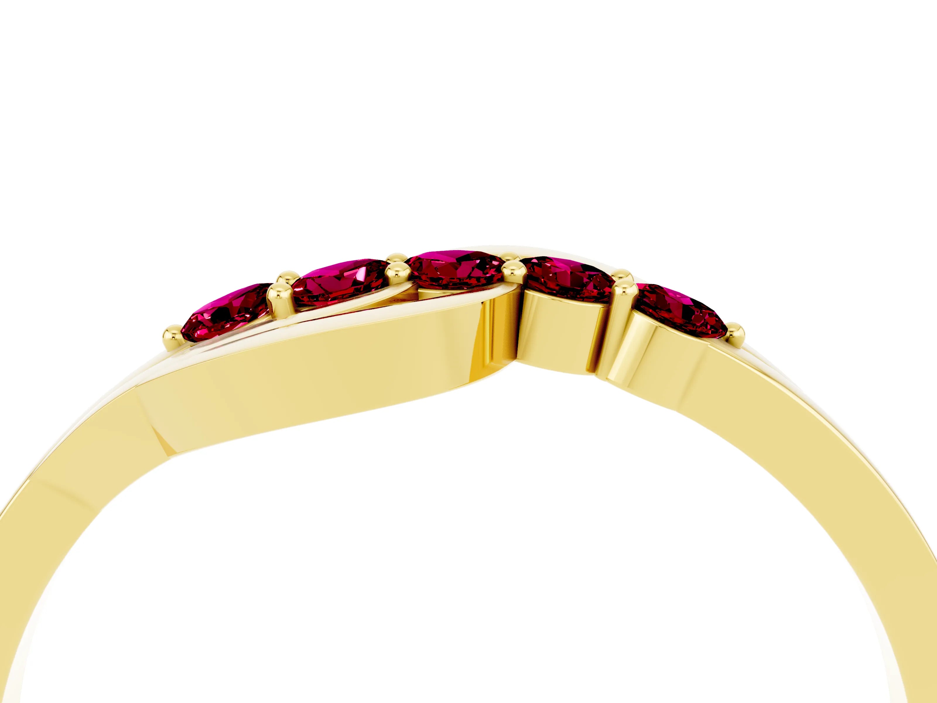 Yellow gold Five-Stone Round Garnet Crossover Band with Prong Setting_22