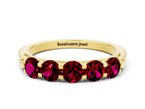Yellow gold Five-Stone Round Garnet Prong-Set Band_18