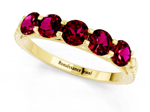 Yellow gold Five-Stone Round Garnet Prong-Set Band_19