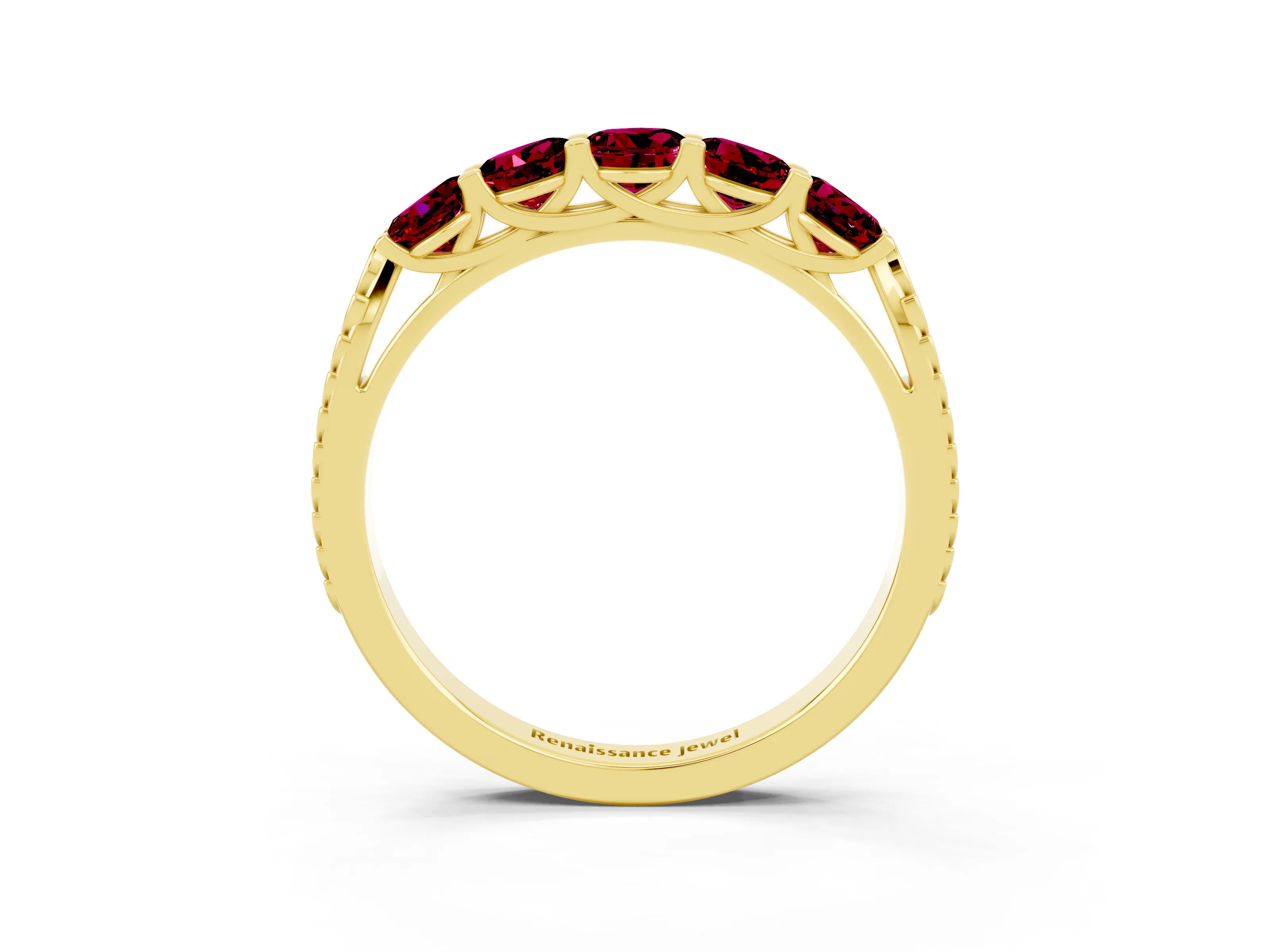 Yellow gold Five-Stone Round Garnet Prong-Set Band_21