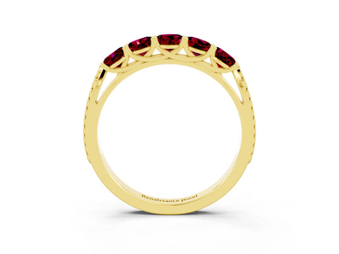 Yellow gold Five-Stone Round Garnet Prong-Set Band_21