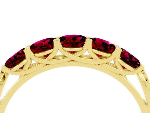 Yellow gold Five-Stone Round Garnet Prong-Set Band_22
