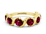 Yellow gold Five-Stone Round Garnet Wave Band with Shared Prong Setting_6