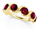 Yellow gold Five-Stone Round Garnet Wave Band with Shared Prong Setting_7