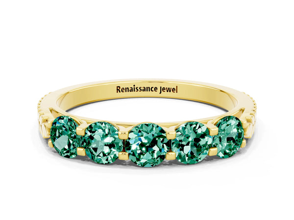 Yellow gold Five-Stone Round Green Sapphire Prong-Set Band