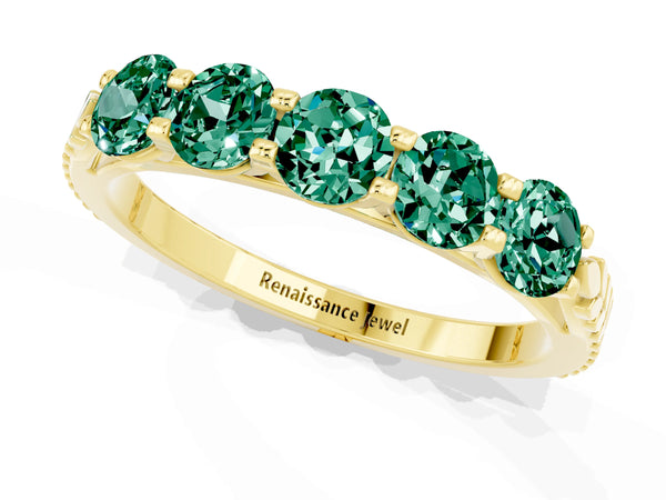 Yellow gold Five-Stone Round Green Sapphire Prong-Set Band