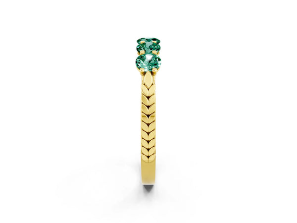 Yellow gold Five-Stone Round Green Sapphire Prong-Set Band