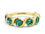 Yellow gold Five-Stone Round Green Sapphire Wave Band with Shared Prong Setting_6