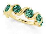Yellow gold Five-Stone Round Green Sapphire Wave Band with Shared Prong Setting_7