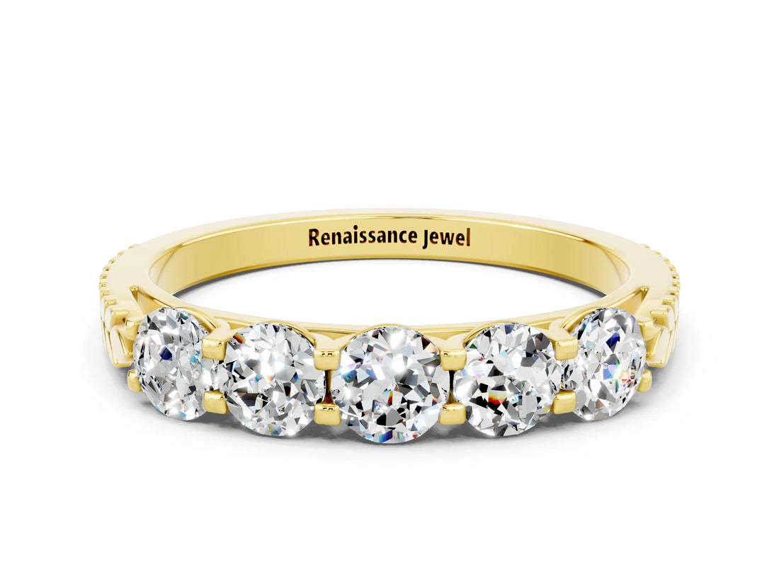 Yellow gold Five-Stone Round Moissanite Prong-Set Band_18