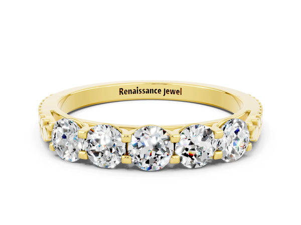 Yellow gold Five-Stone Round Moissanite Prong-Set Band