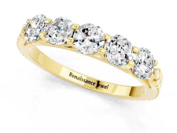 Yellow gold Five-Stone Round Moissanite Prong-Set Band