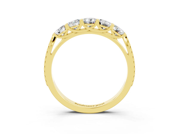 Yellow gold Five-Stone Round Moissanite Prong-Set Band