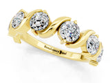 Yellow gold Five-Stone Round Moissanite Wave Band with Shared Prong Setting_7