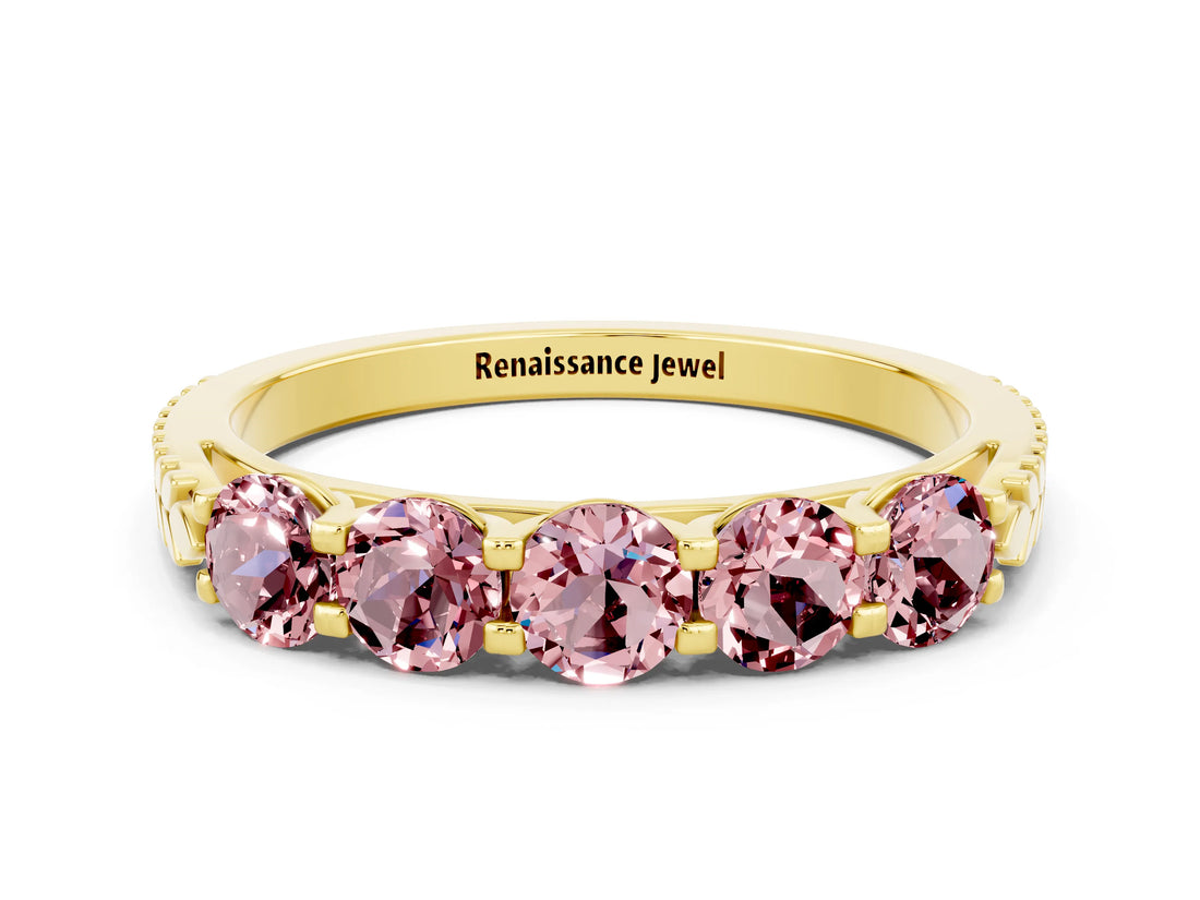 Yellow gold Five-Stone Round Morganite Prong-Set Band_18