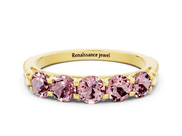 Yellow gold Five-Stone Round Morganite Prong-Set Band