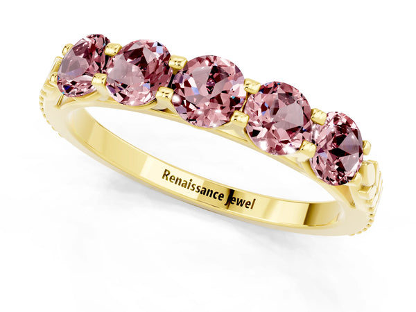 Yellow gold Five-Stone Round Morganite Prong-Set Band
