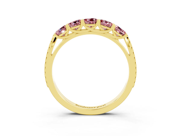 Yellow gold Five-Stone Round Morganite Prong-Set Band