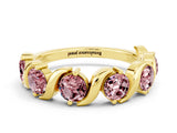 Yellow gold Five-Stone Round Morganite Wave Band with Shared Prong Setting_6