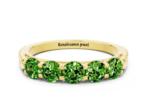 Yellow gold Five-Stone Round Peridot Prong-Set Band