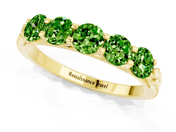 Yellow gold Five-Stone Round Peridot Prong-Set Band