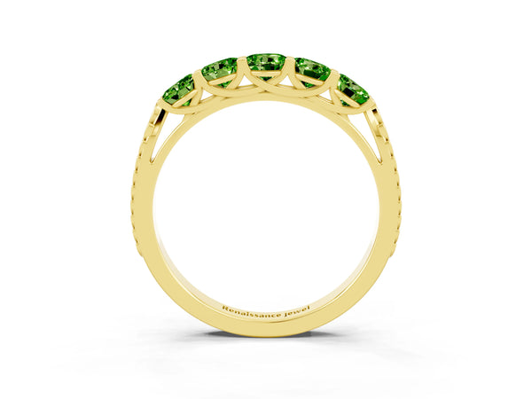 Yellow gold Five-Stone Round Peridot Prong-Set Band