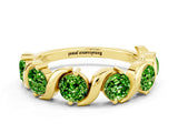 Yellow gold Five-Stone Round Peridot Wave Band with Shared Prong Setting_6