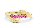 Yellow gold Five-Stone Round Pink Sapphire Crossover Band with Prong Setting_18