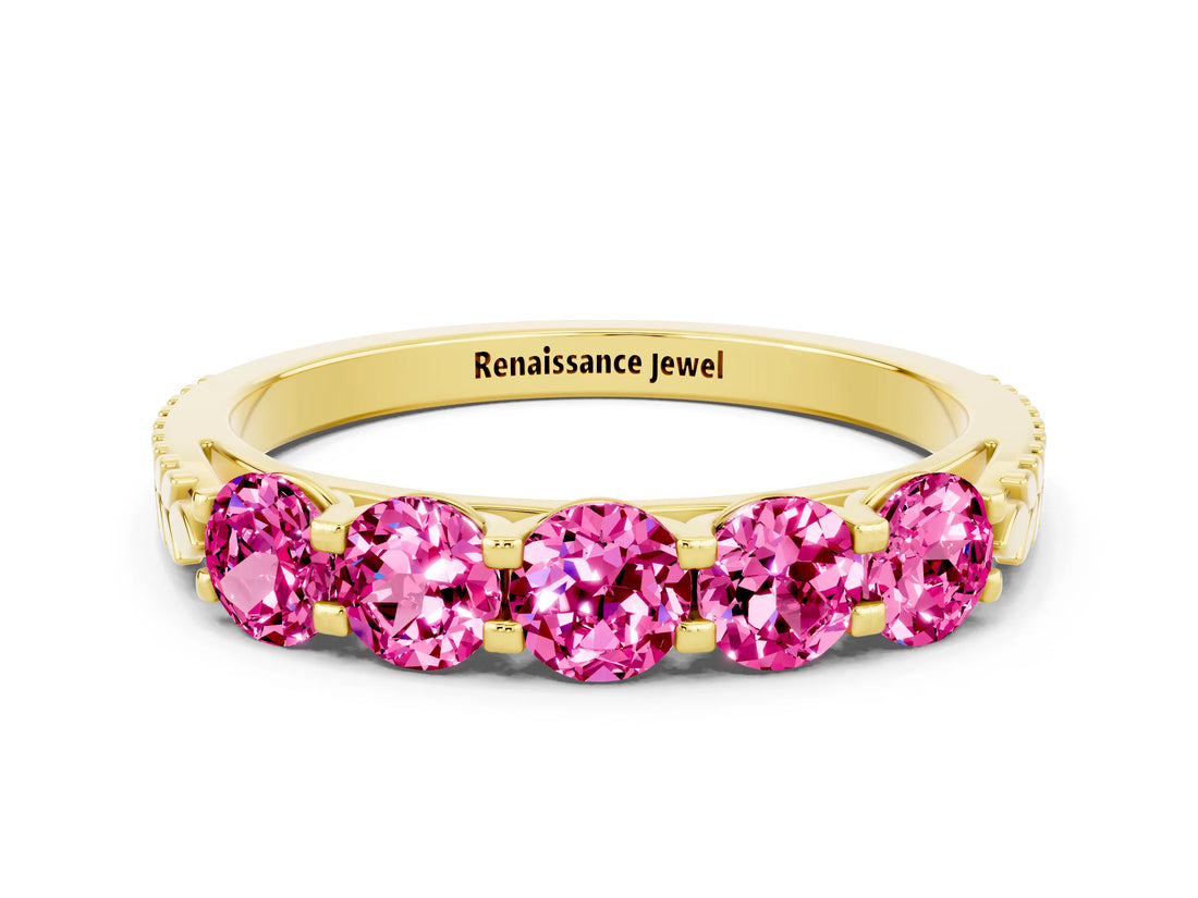 Yellow gold Five-Stone Round Pink Sapphire Prong-Set Band_18