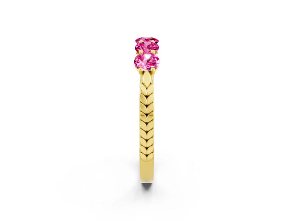 Yellow gold Five-Stone Round Pink Sapphire Prong-Set Band