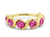 Yellow gold Five-Stone Round Pink Sapphire Wave Band with Shared Prong Setting_6