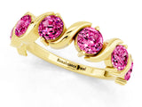 Yellow gold Five-Stone Round Pink Sapphire Wave Band with Shared Prong Setting_7
