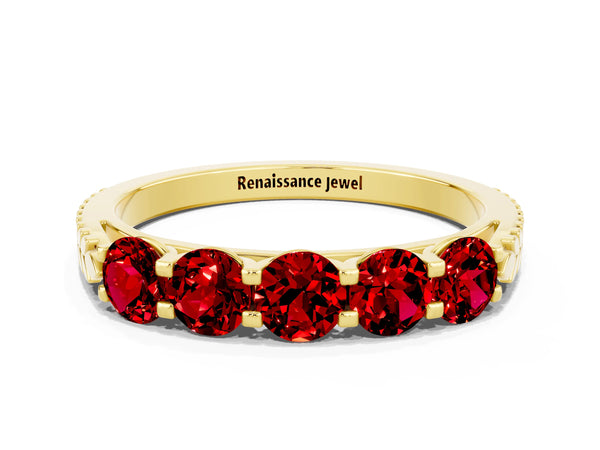 Yellow gold Five-Stone Round Ruby Prong-Set Band