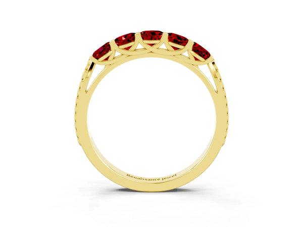 Yellow gold Five-Stone Round Ruby Prong-Set Band