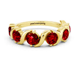 Yellow gold Five-Stone Round Ruby Wave Band with Shared Prong Setting_6