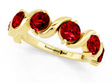Yellow gold Five-Stone Round Ruby Wave Band with Shared Prong Setting_7