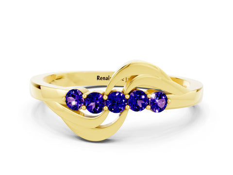 Yellow gold Five-Stone Round Tanzanite Crossover Band with Prong Setting_18