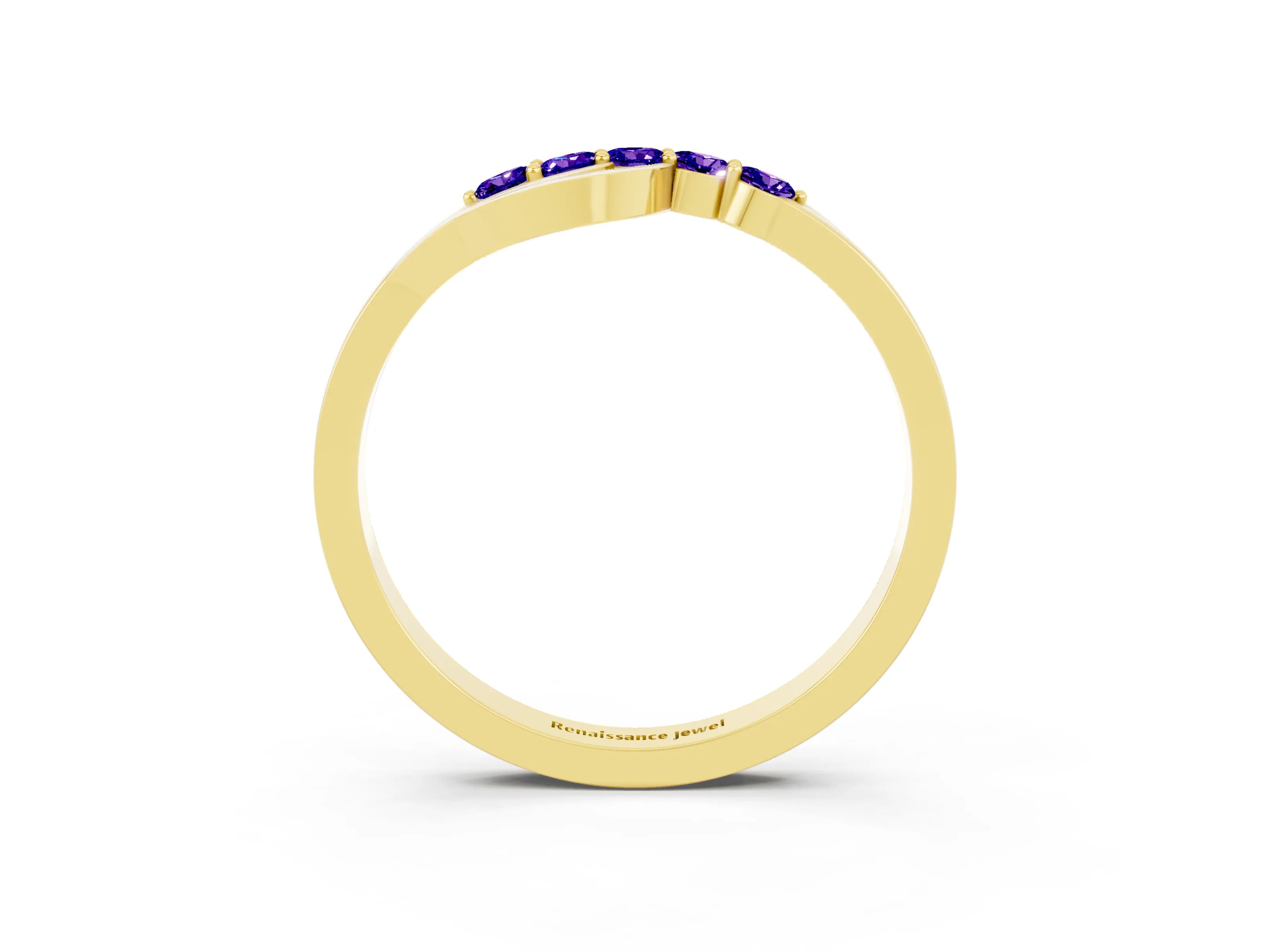 Yellow gold Five-Stone Round Tanzanite Crossover Band with Prong Setting_21