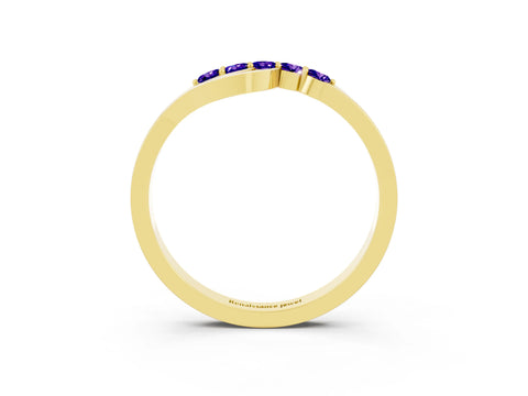 Yellow gold Five-Stone Round Tanzanite Crossover Band with Prong Setting_21