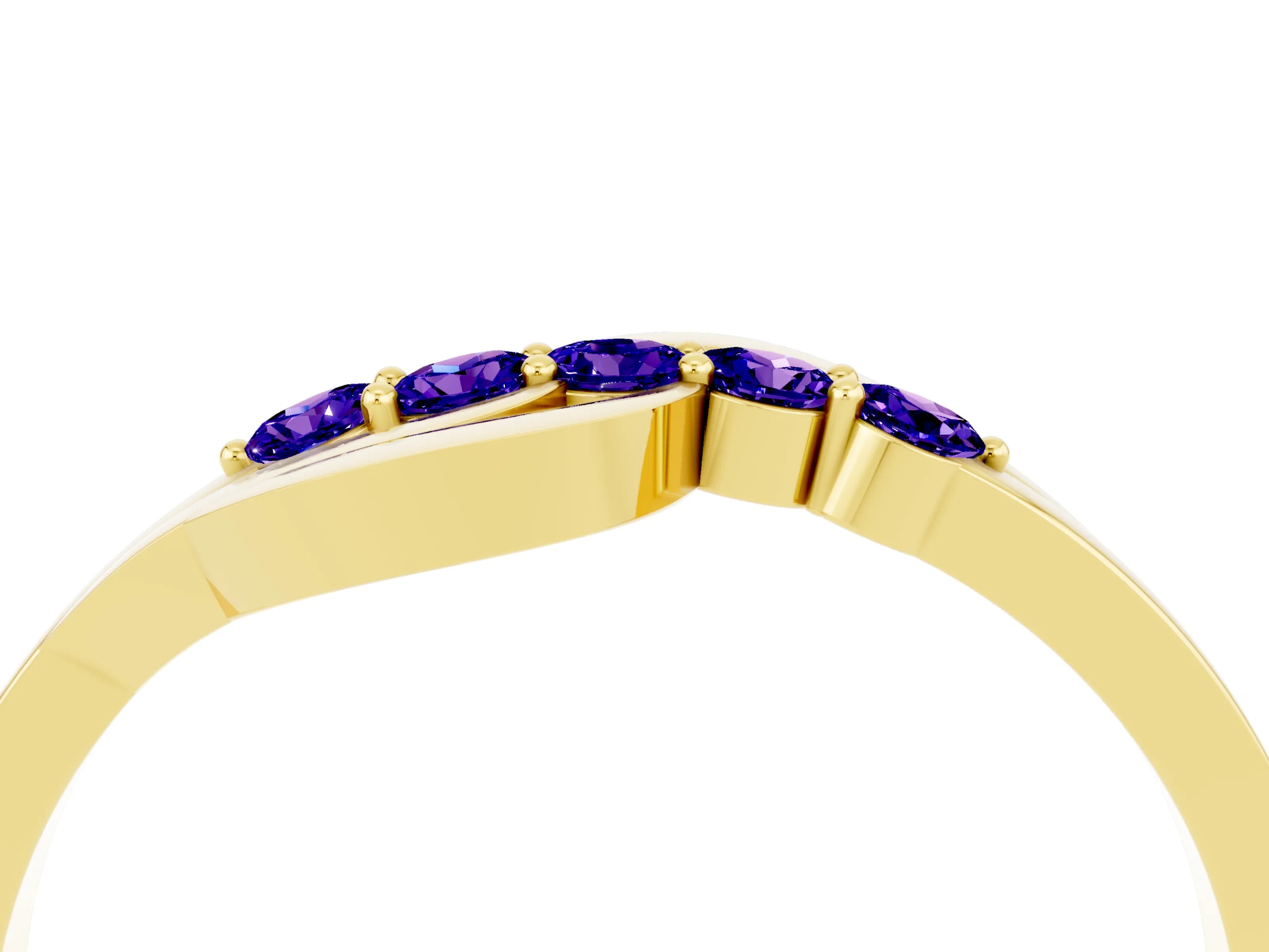 Yellow gold Five-Stone Round Tanzanite Crossover Band with Prong Setting_22