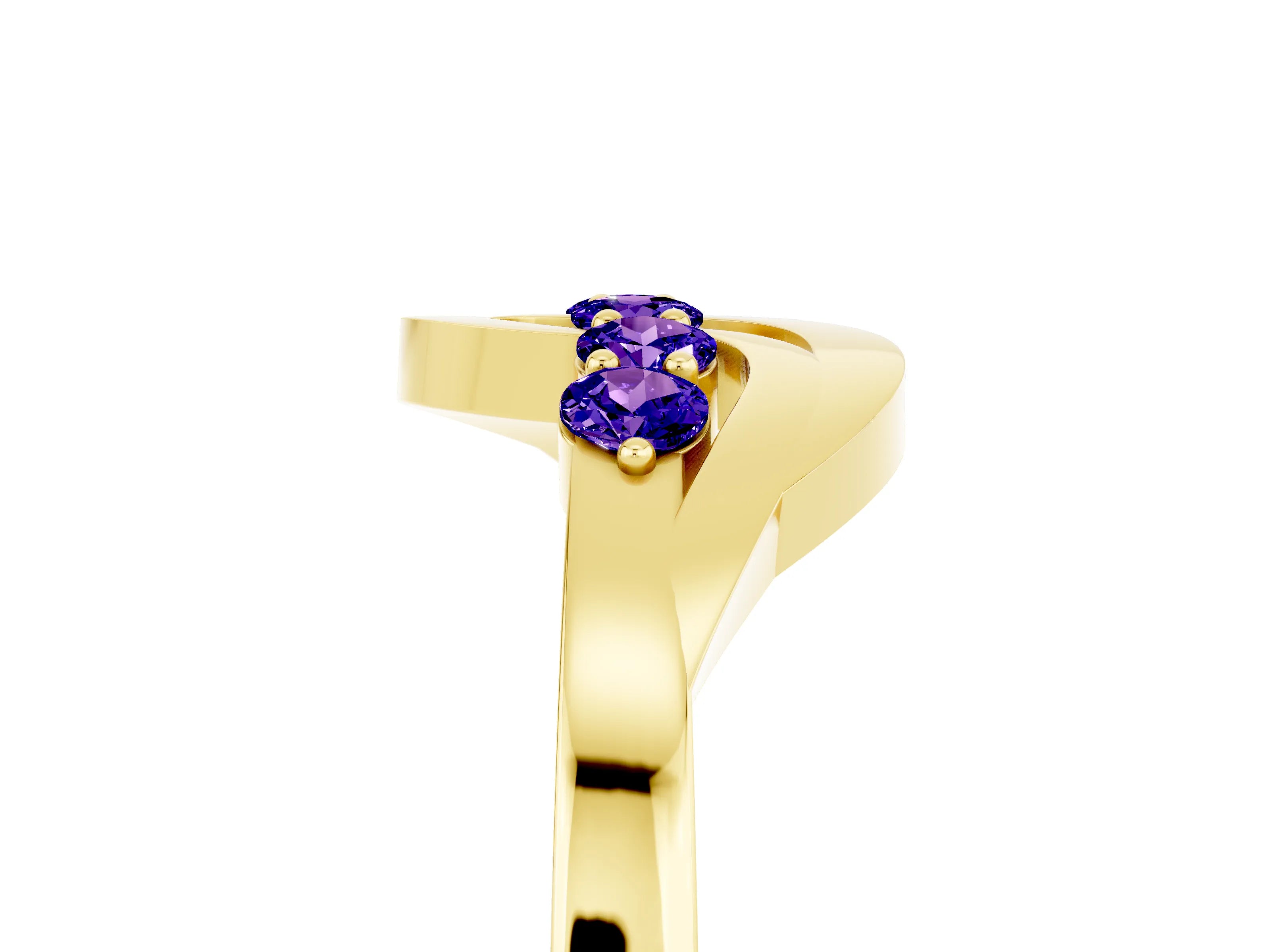 Yellow gold Five-Stone Round Tanzanite Crossover Band with Prong Setting_23