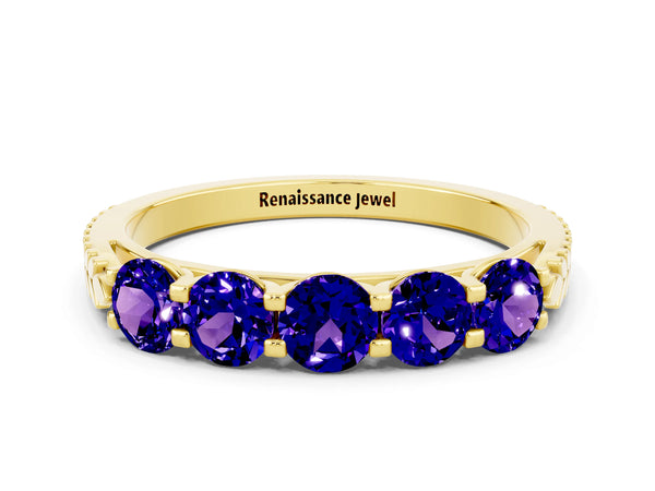Yellow gold Five-Stone Round Tanzanite Prong-Set Band