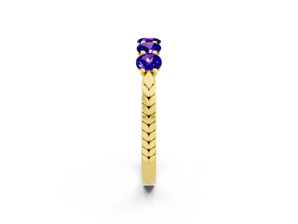 Yellow gold Five-Stone Round Tanzanite Prong-Set Band