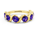 Yellow gold Five-Stone Round Tanzanite Wave Band with Shared Prong Setting_6