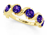 Yellow gold Five-Stone Round Tanzanite Wave Band with Shared Prong Setting_7
